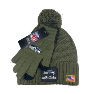NFL Apparel Seattle Seahawks Beanie & Gloves Set Salute To Service Green